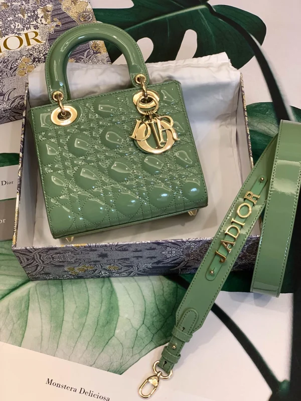ABCDior Calf Patent Leather Rattan Check Handbag Size:20 x 16.5 x 8cm
